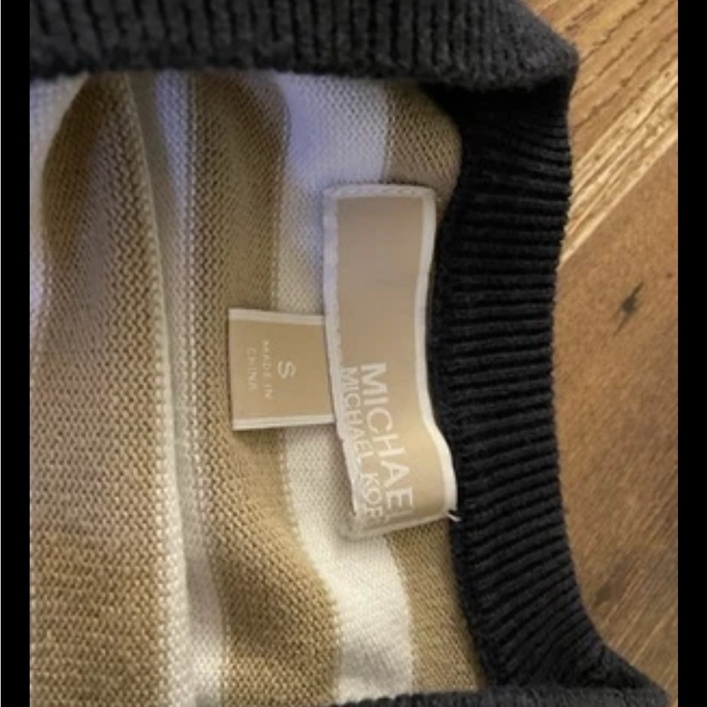 Michael Kors Striped Black and Tan Sweater with Grommet Detail - Picture 4 of 4